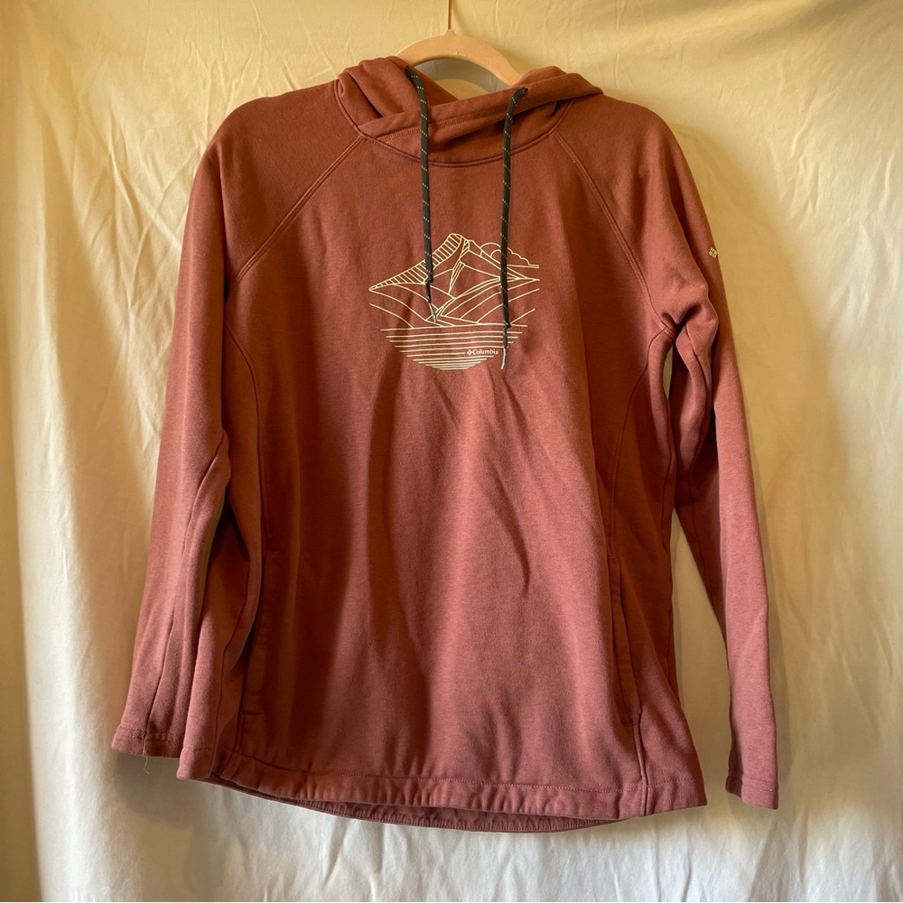 Columbia Barlow Basin Hoodie Womens Small Pink Mt Hood Graphic Pullover‎ Logo